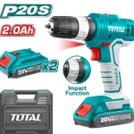 Total Lithium-Ion Impact Cordless Drill 20V with Two Batteries - TIDLI20012